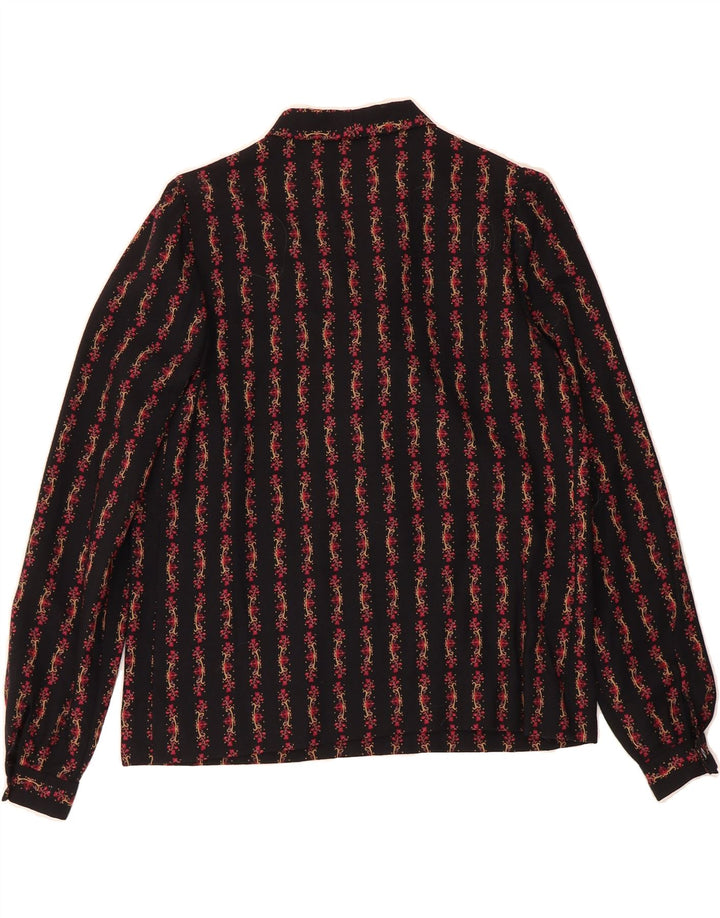 VINTAGE Womens Front Tie Pullover Shirt Blouse UK 14 Medium Black Floral Vintage Vintage and Second-Hand Vintage from Messina Hembry 