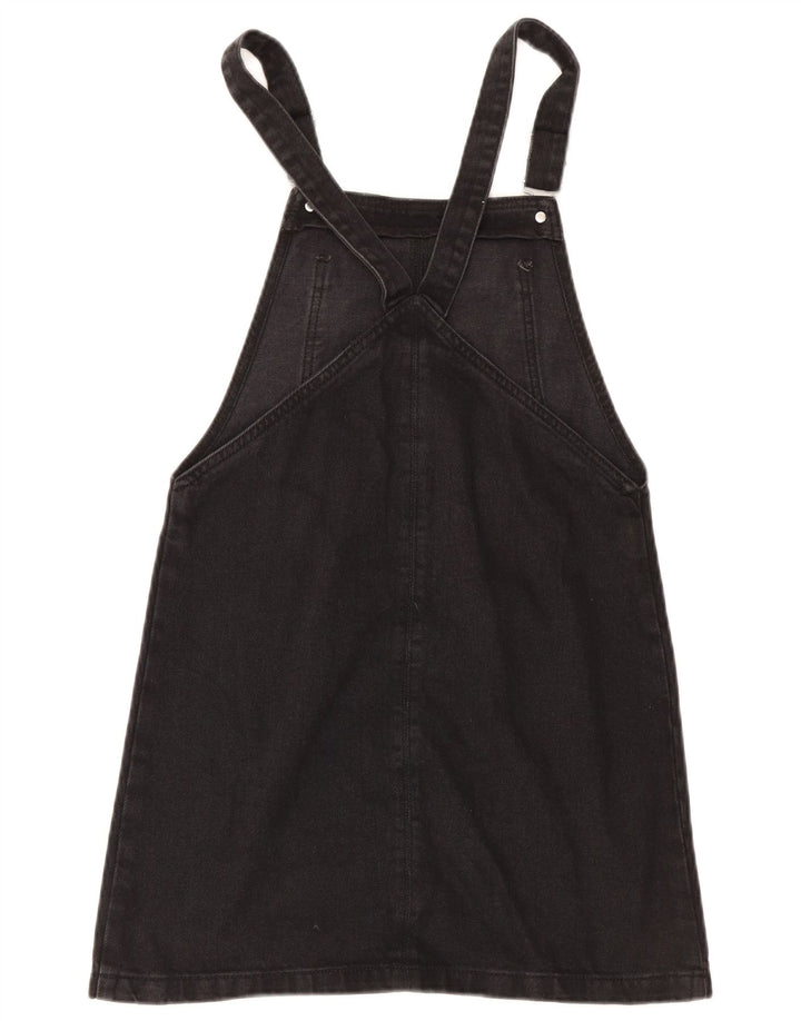 Topshop Womens Denim Dungaree Dress UK 8 Small Black Polyester