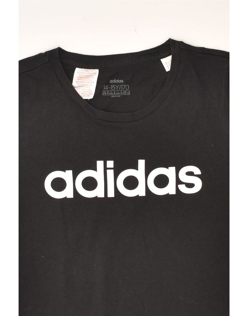 ADIDAS Girls Graphic T-Shirt Top 14-15 Years Black Cotton | Vintage Adidas | Thrift | Second-Hand Adidas | Used Clothing | Messina Hembry 