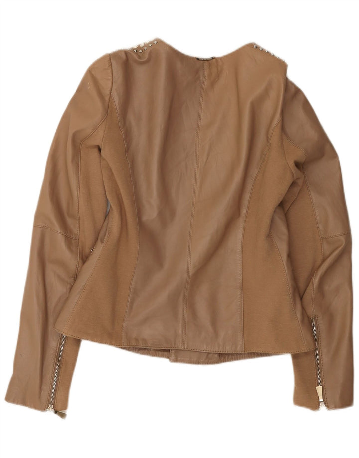 Liu Jo Womens Leather Biker Jacket IT 44 Medium Beige Leather