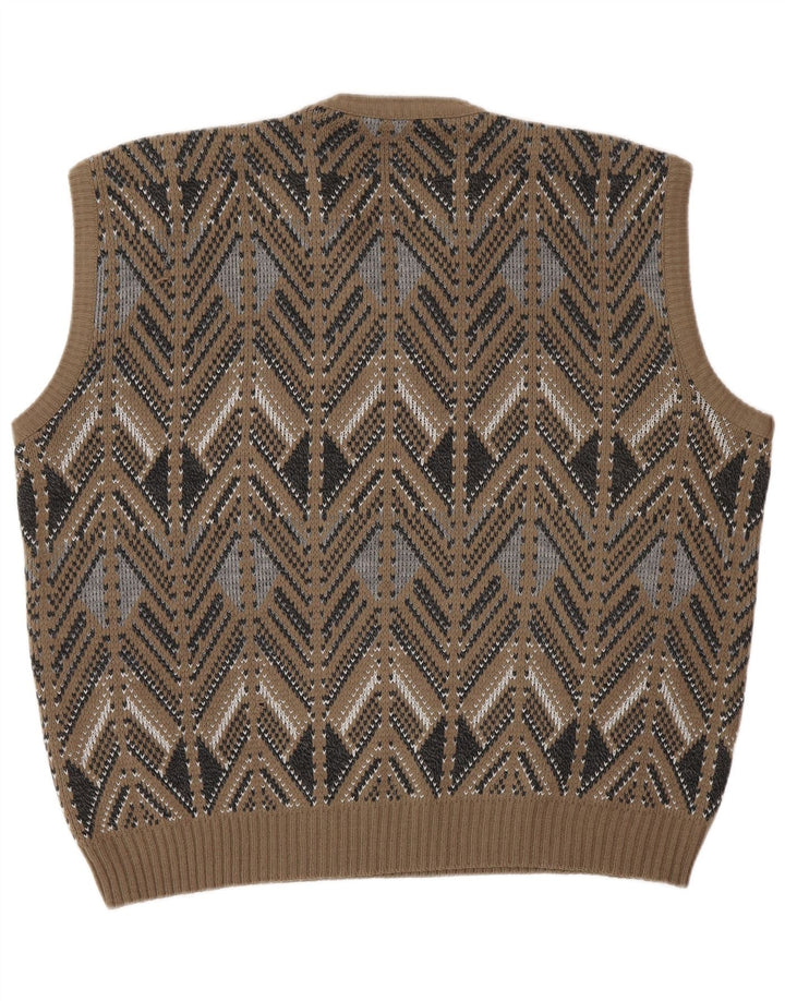 VINTAGE Mens Vest Tank Top IT 52 Large Brown Fair Isle