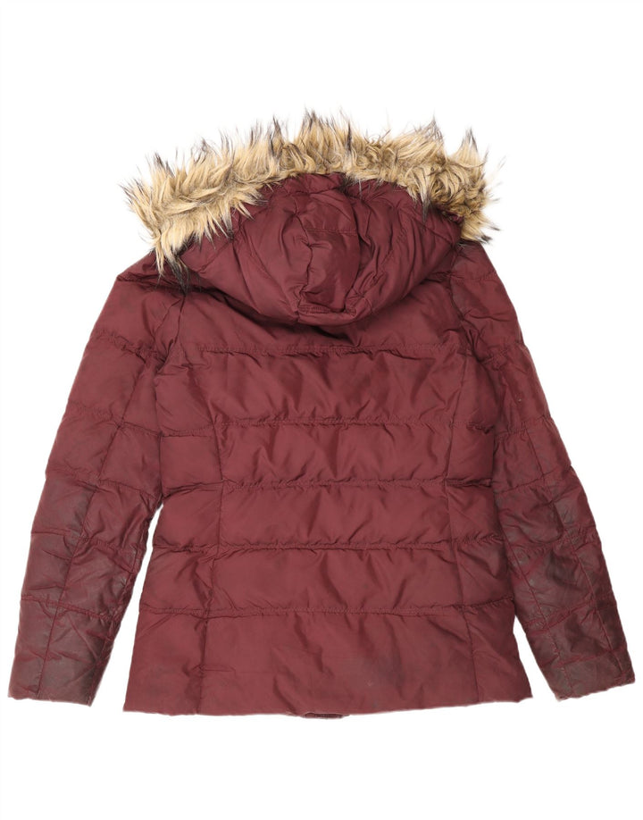 Tommy Hilfiger Womens Hooded Padded Jacket UK 10 Small Burgundy Polyester