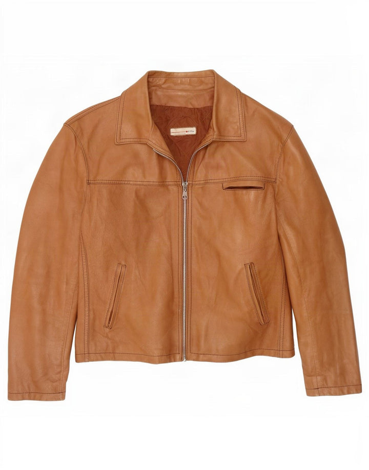 Vintage Womens Leather Jacket UK 18 XL Beige
