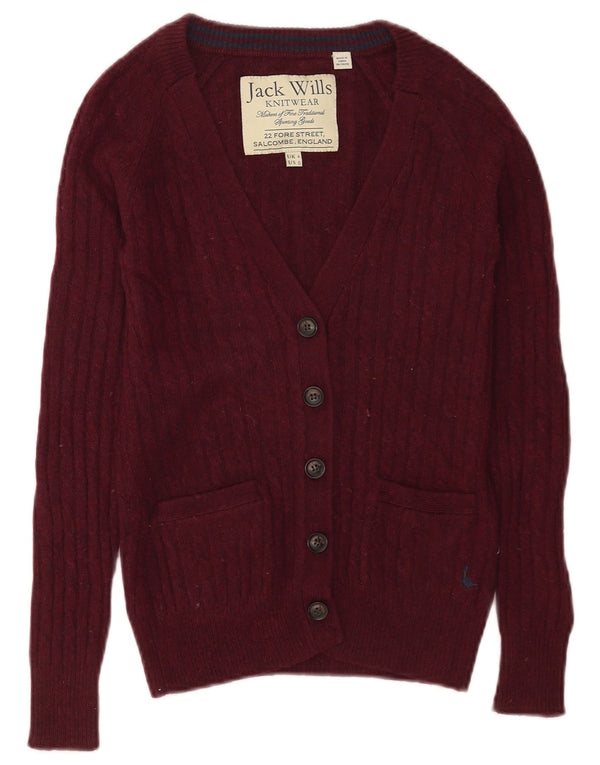 Jack Wills Womens Cardigan Sweater UK 4 XS Burgundy Merino Wool