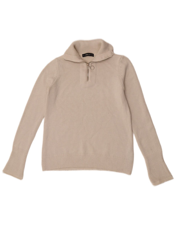 Zara Womens Zip Neck Jumper Sweater UK 12 Medium White