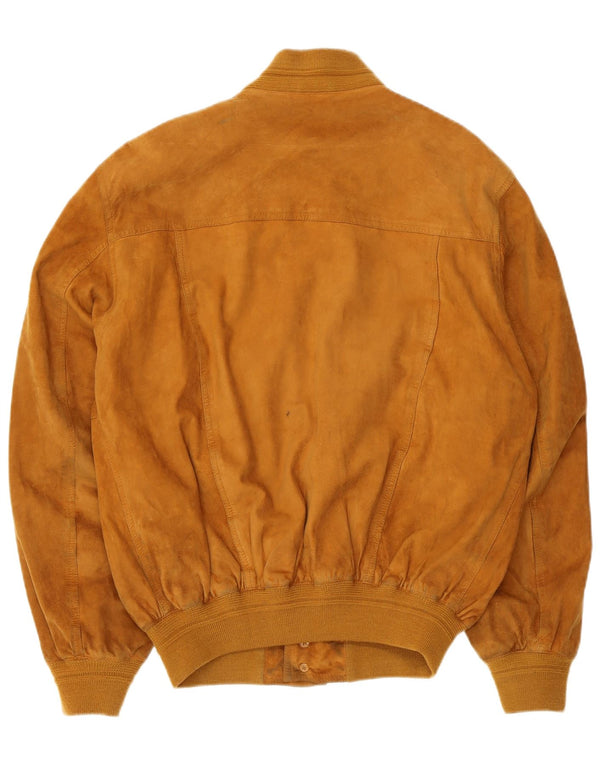 I NAVIGLI Mens Suede Bomber Jacket IT 48 Medium Brown Leather