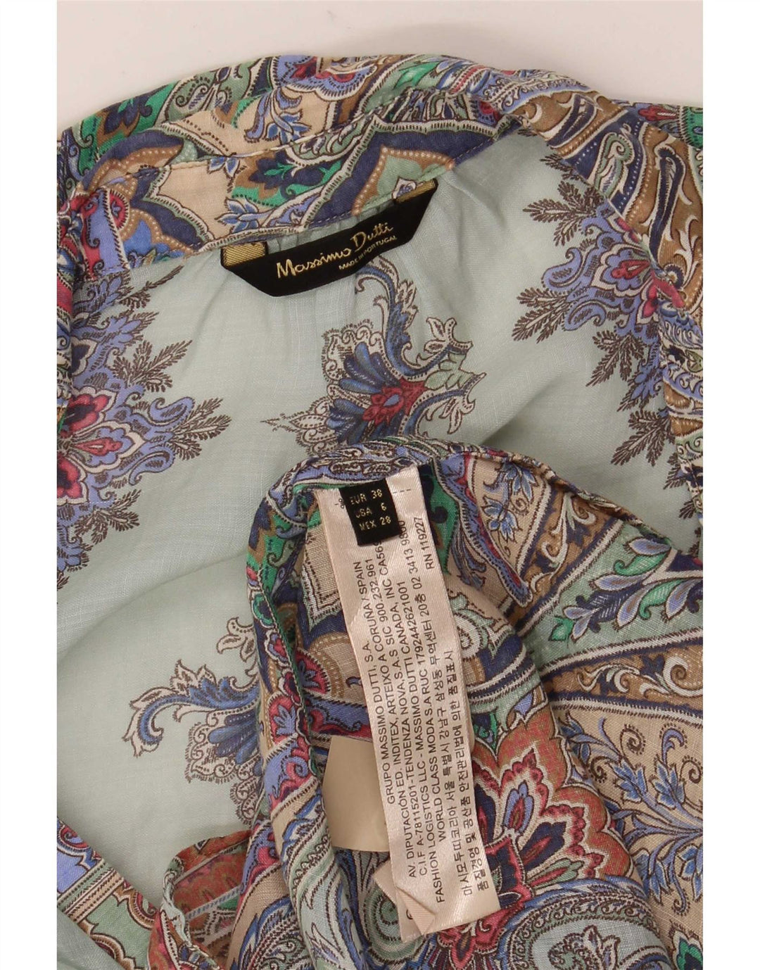 Massimo Dutti Womens Long Sleeve Blouse Top EU 38 Medium Turquoise Paisley