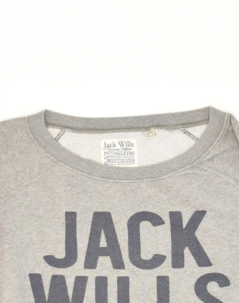 JACK WILLS Womens 3/4 Sleeve Graphic Sweatshirt Jumper UK 10 Small  Grey | Vintage Jack Wills | Thrift | Second-Hand Jack Wills | Used Clothing | Messina Hembry 