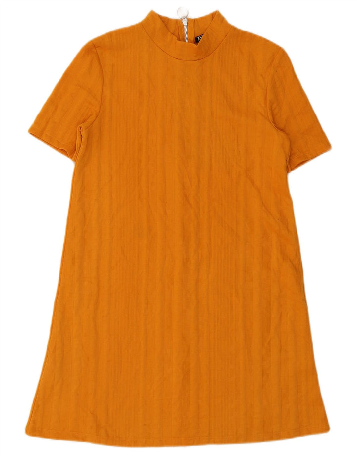 Zara Womens Short Sleeves Jumper Dress UK 8 Small Orange Polyester