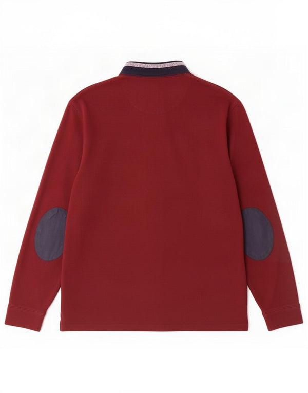 Zara Mens Long Sleeve Rugby Polo Shirt Large Burgundy