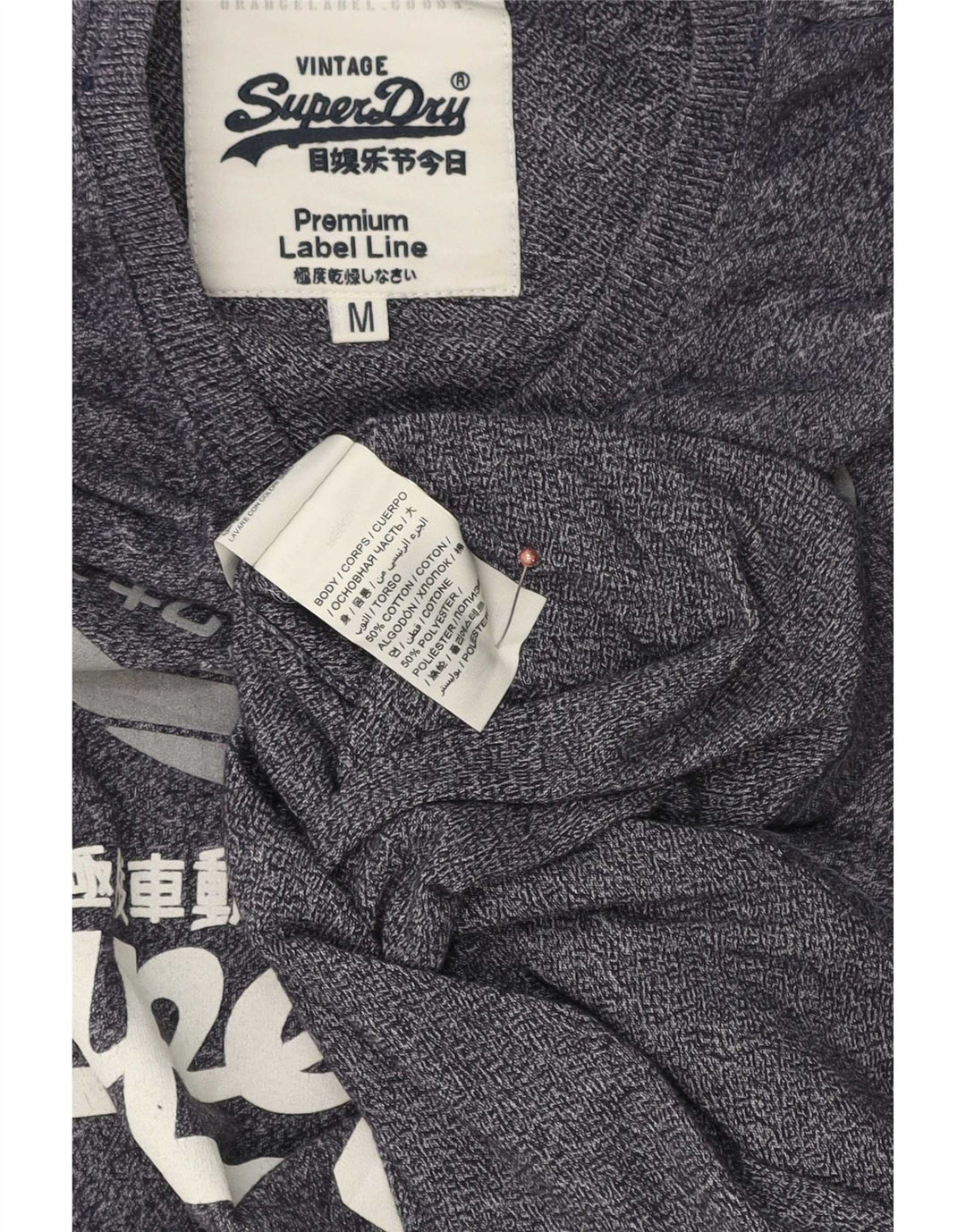 Superdry Mens Graphic T-Shirt Top Medium Navy Blue Flecked Cotton