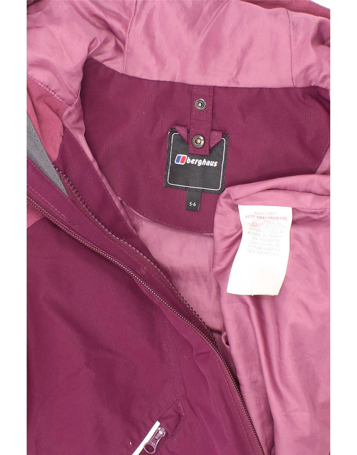 Berghaus Girls Hooded Rain Jacket 5-6 Years Maroon Colourblock Polyester