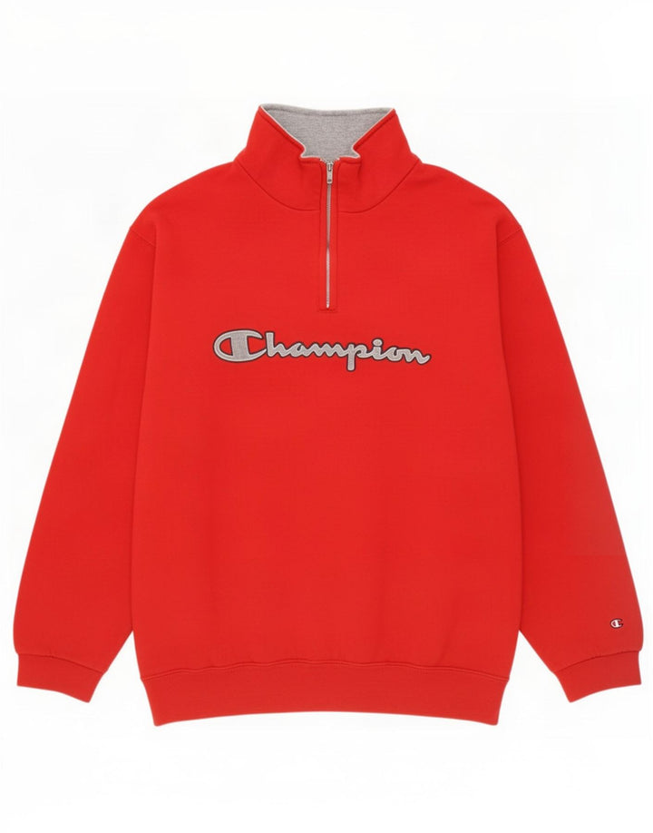 Champion Mens Oversized Graphic Zip Neck Sweatshirt Jumper Medium Red