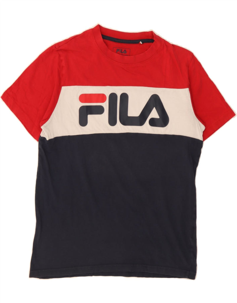 FILA Mens Graphic T-Shirt Top Small Navy Blue Colourblock Cotton Vintage Fila and Second-Hand Fila from Messina Hembry 
