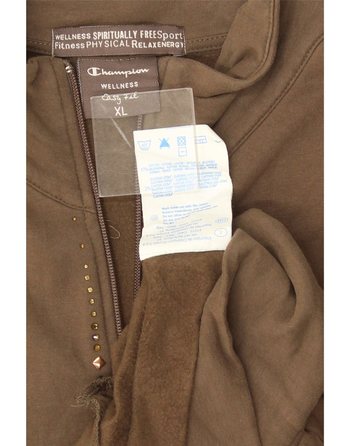 Champion Womens Tracksuit Top Jacket UK 18 XL Brown Cotton
