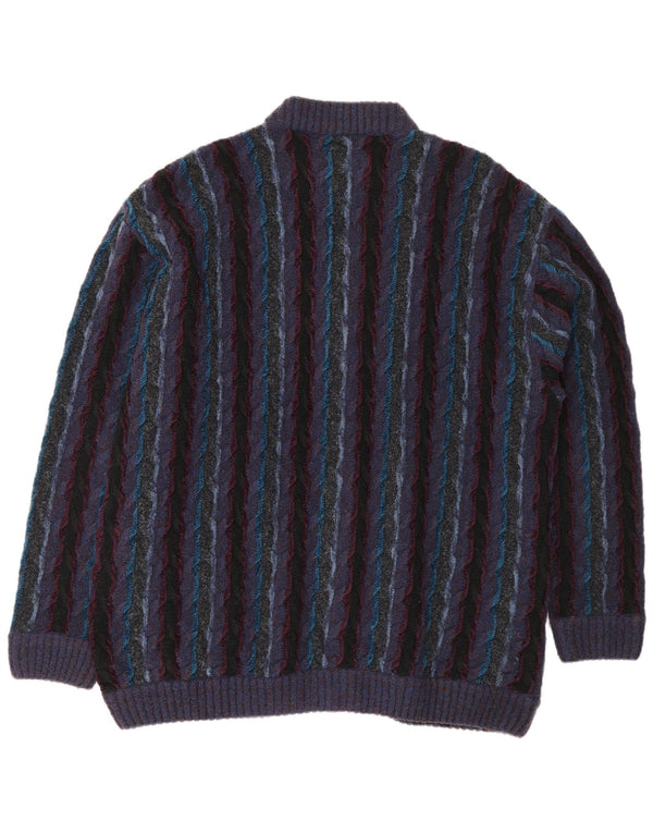 Fiume Mens Regular Fit Cardigan Sweater XL Purple Striped Wool