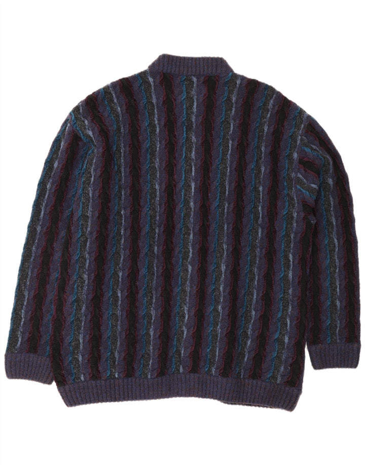 Fiume Mens Regular Fit Cardigan Sweater XL Purple Striped Wool