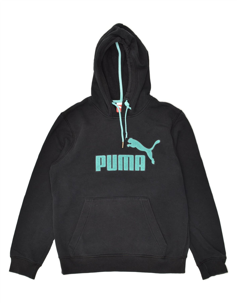 PUMA Mens Graphic Hoodie Jumper Small Black Cotton | Vintage Puma | Thrift | Second-Hand Puma | Used Clothing | Messina Hembry 