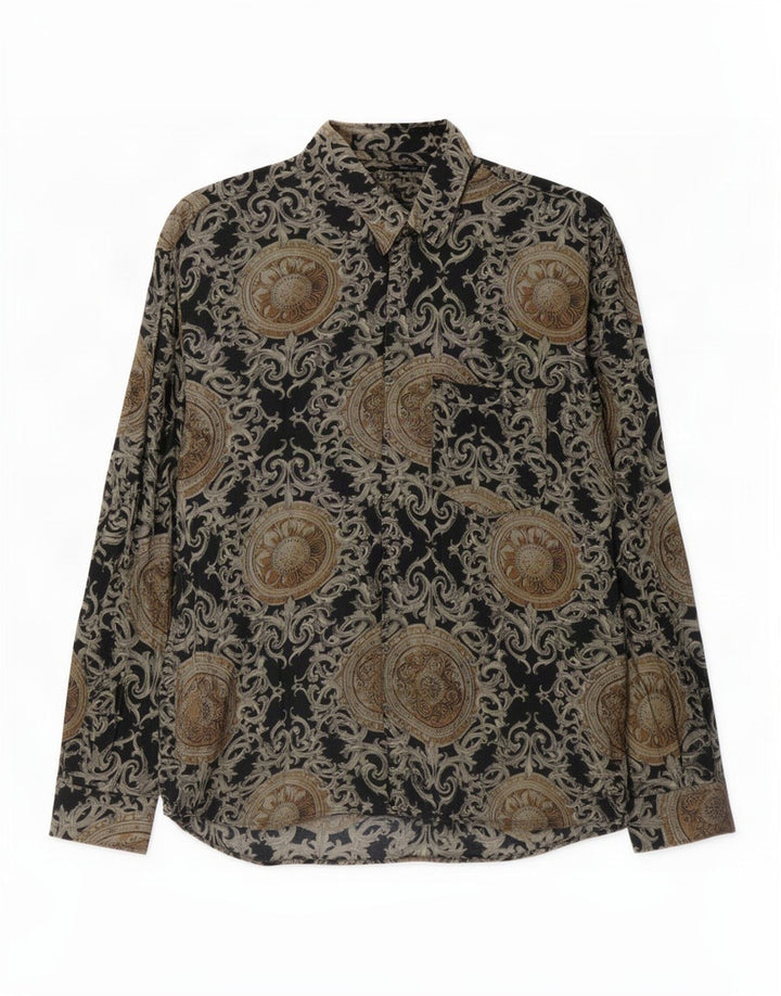 Vintage Mens Shirt Large Black Paisley