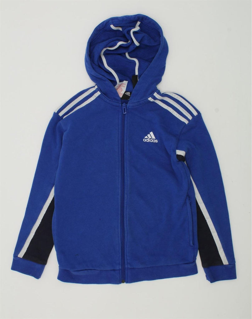 ADIDAS Boys Zip Hoodie Sweater 9-10 Years Blue Cotton | Vintage Adidas | Thrift | Second-Hand Adidas | Used Clothing | Messina Hembry 