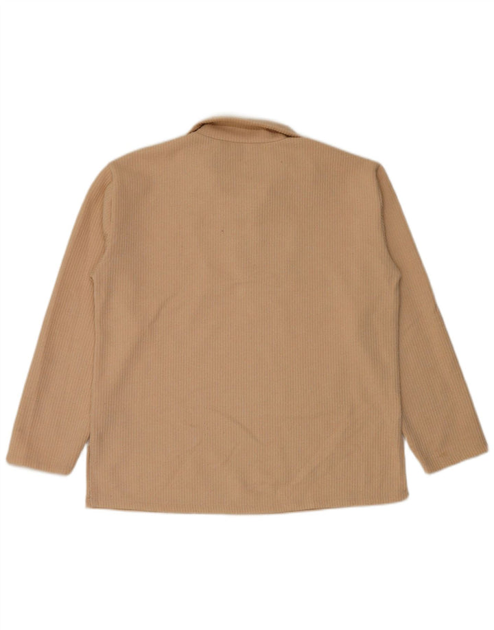 Zara Womens Zip Neck Top Long Sleeve UK 16 Large Beige Polyester