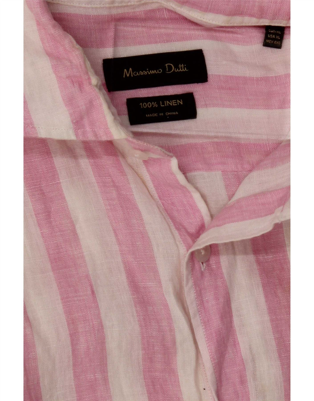 Massimo Dutti Mens Shirt XL Pink Striped Linen