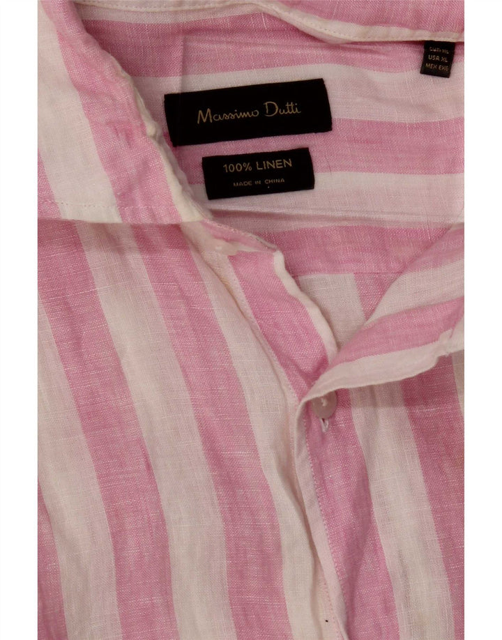 Massimo Dutti Mens Shirt XL Pink Striped Linen