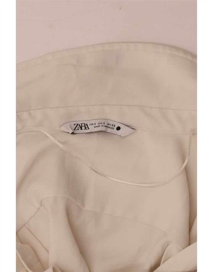 Zara Womens Crop Long Sleeve Blouse Top UK 10 Small Off White