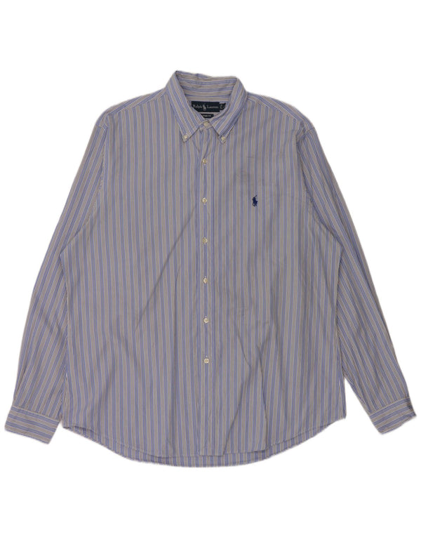 Ralph Lauren Mens Custom Fit Shirt Size 17 1/2 XL Blue Striped Cotton