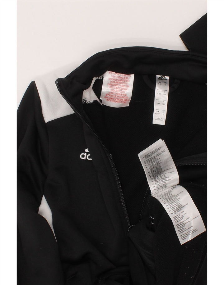 Adidas Boys Tracksuit Top Jacket 7-8 Years Black Colourblock Polyester