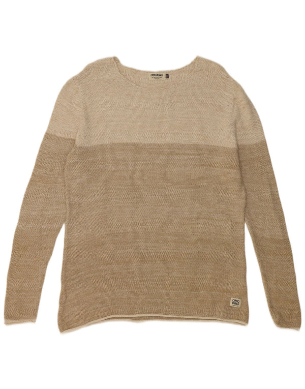 Jack & Jones Mens Boat Neck Jumper Sweater 2XL Beige Colourblock Cotton