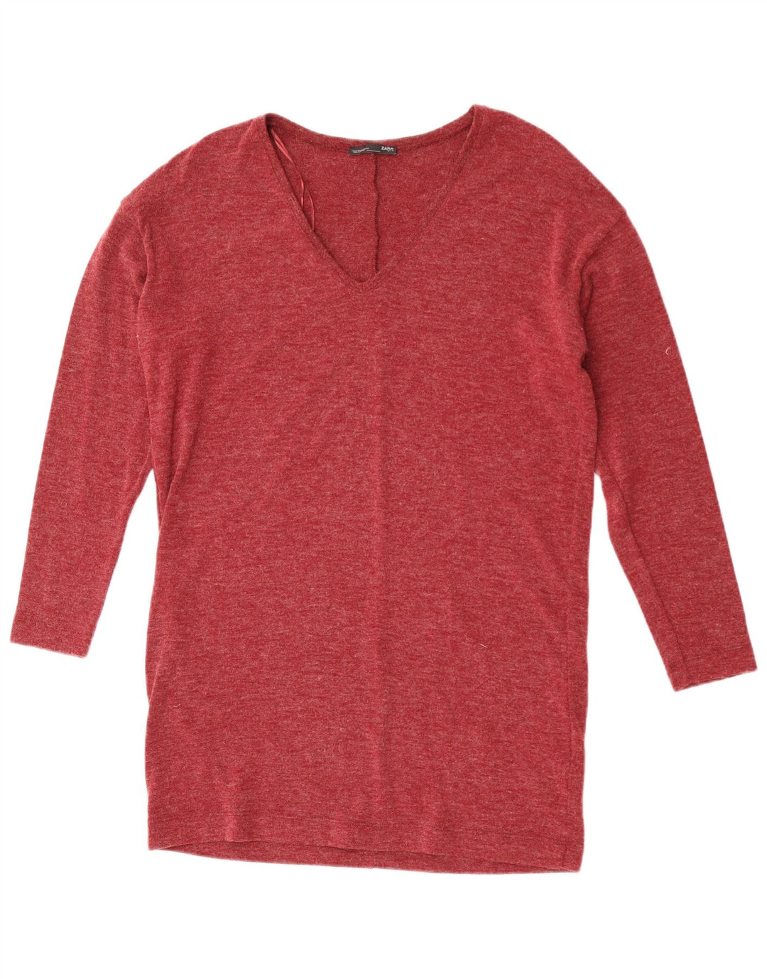 Zara Womens Top Long Sleeve UK 14 Medium Maroon Flecked Polyester