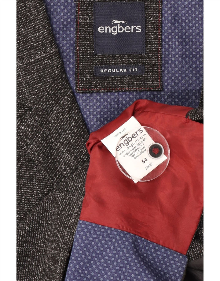 Engbers Mens Regular Fit Waistcoat IT 54 XL Grey Check Polyester