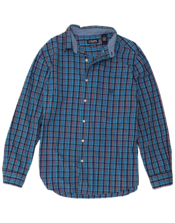 Chaps Mens Easy Care Shirt Large Blue Check Cotton