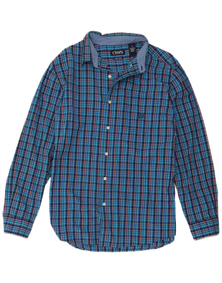 Chaps Mens Easy Care Shirt Large Blue Check Cotton