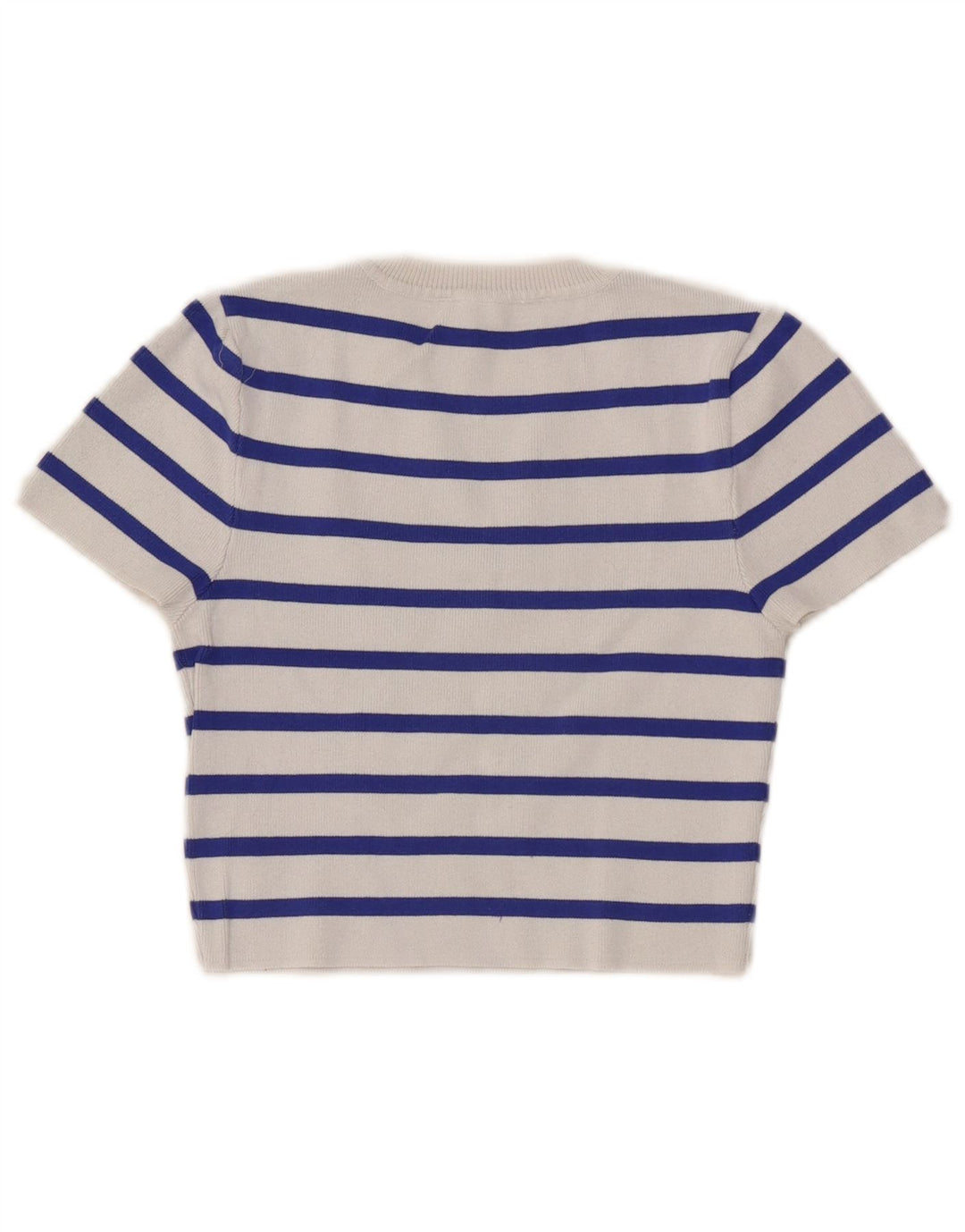 Zara Womens Crop T-Shirt Top UK 12 Medium White Striped Viscose
