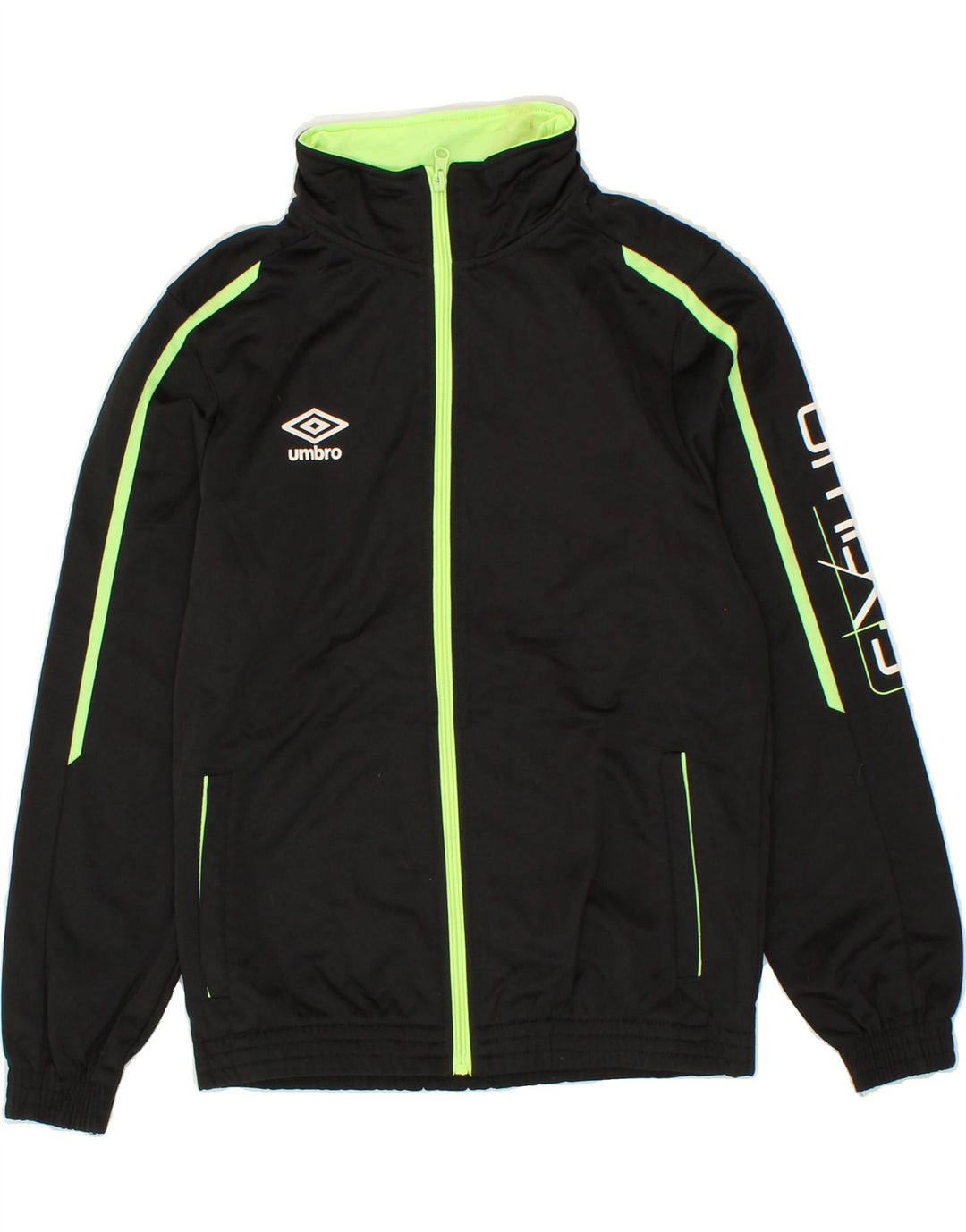 UMBRO Boys Graphic Tracksuit Top Jacket 9-10 Years Black Polyester Vintage Umbro and Second-Hand Umbro from Messina Hembry 