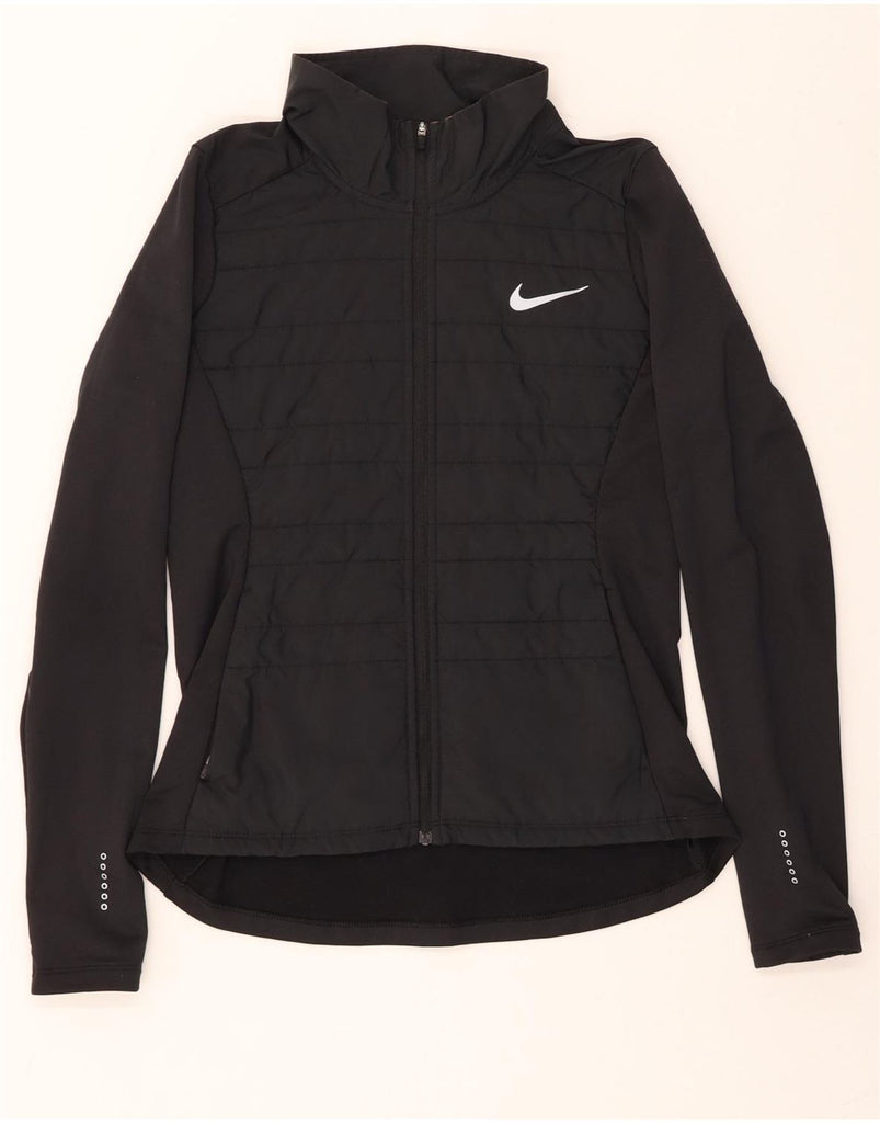 NIKE Womens Running Tracksuit Top Jacket UK 10 Small Black Polyester Vintage Nike and Second-Hand Nike from Messina Hembry 