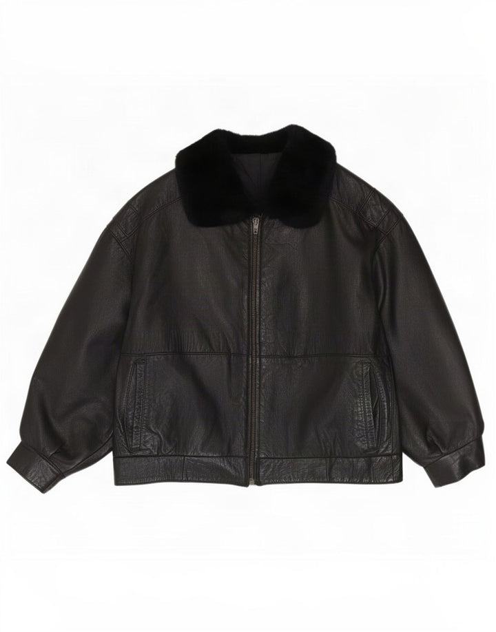 Vintage Womens Loose Fit Leather Jacket IT 40 Small Black