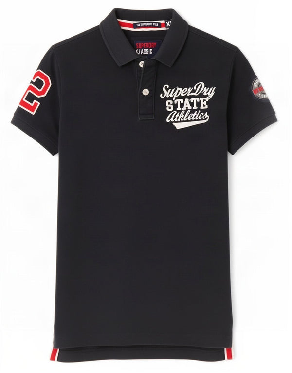 Superdry Mens Graphic Polo Shirt XS Navy Blue Cotton