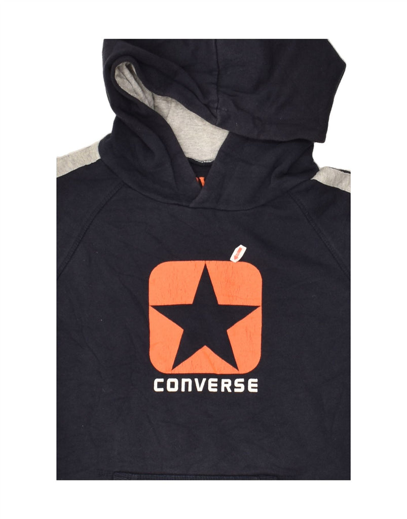 CONVERSE Boys Graphic Hoodie Jumper 11-12 Years Navy Blue Cotton | Vintage Converse | Thrift | Second-Hand Converse | Used Clothing | Messina Hembry 