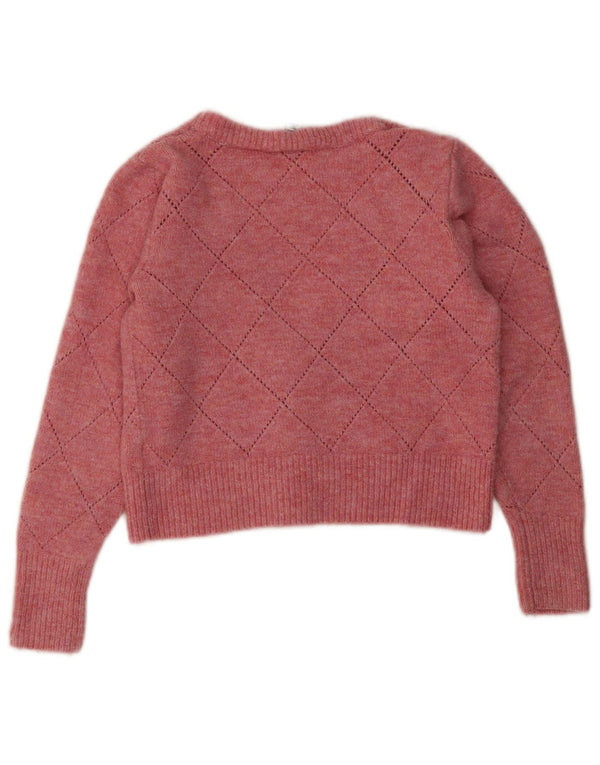 Topshop Womens Crop Cardigan Sweater UK 10 Small Pink Acrylic