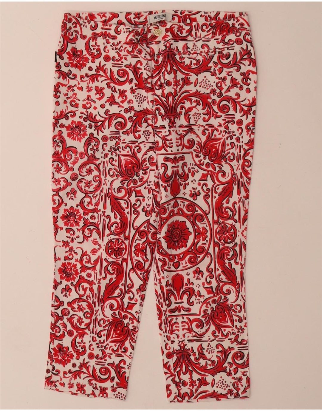 MOSCHINO Womens Straight Capri Trousers UK 12 Medium W28 L21 Red Paisley
