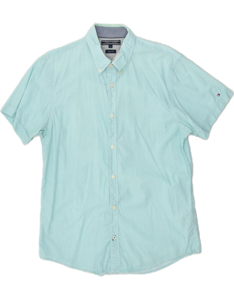 TOMMY HILFIGER Mens Modern Fit Short Sleeve Shirt Medium Turquoise | Vintage Tommy Hilfiger | Thrift | Second-Hand Tommy Hilfiger | Used Clothing | Messina Hembry 