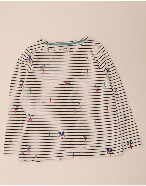 Joules Womens Top Long Sleeve UK 16 Large White Striped Cotton