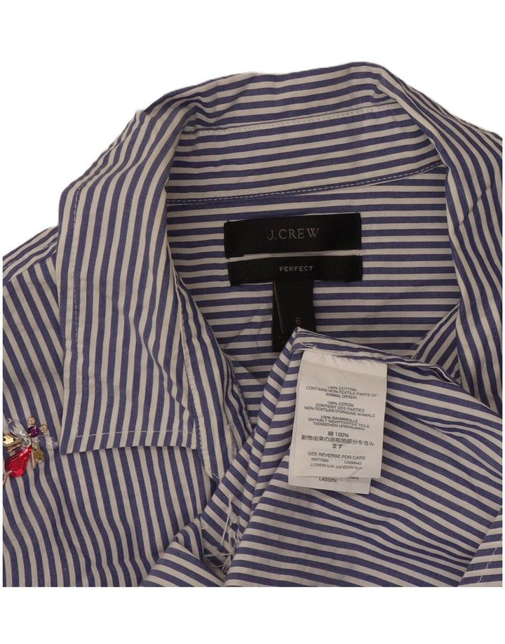 J. Crew Womens Perfect Fit Shirt US 6 Medium Blue Pinstripe Cotton