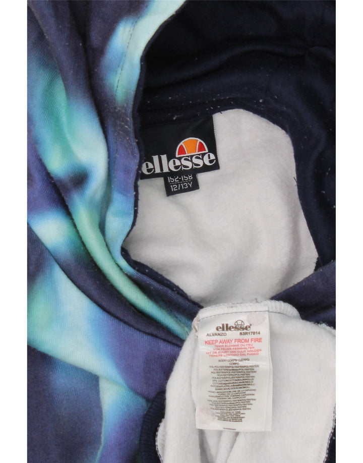 ELLESSE Boys Hoodie Jumper 12-13 Years Navy Blue Tie Dye Polyester Vintage Ellesse and Second-Hand Ellesse from Messina Hembry 