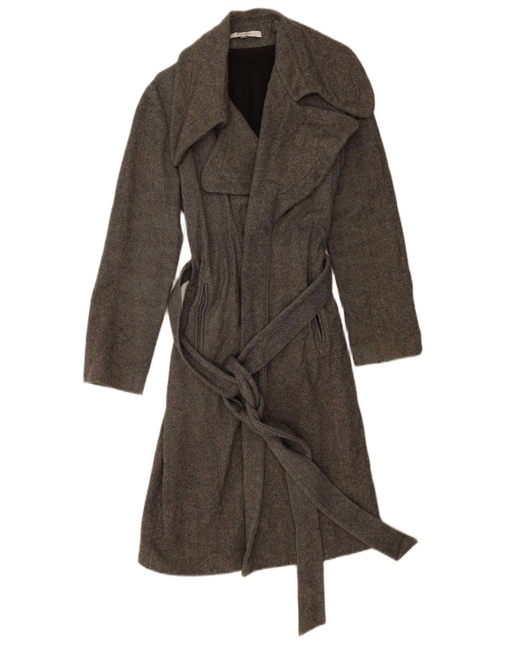 Aquascutum Womens Overcoat UK 8 Small Grey Herringbone Lambswool