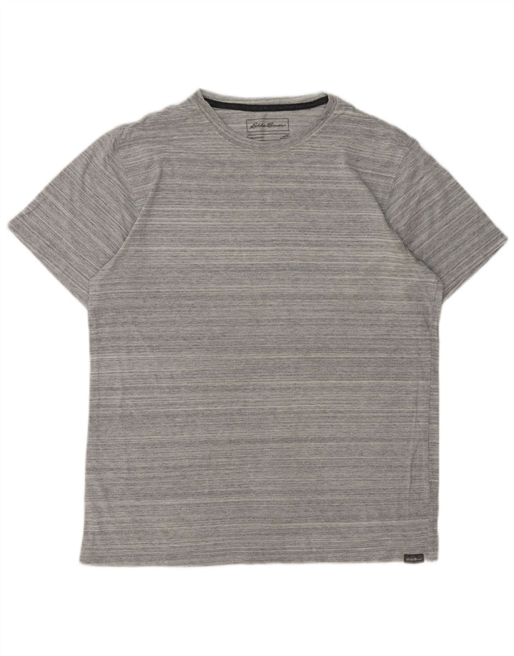 EDDIE BAUER Mens T-Shirt Top Medium Grey Pinstripe Cotton