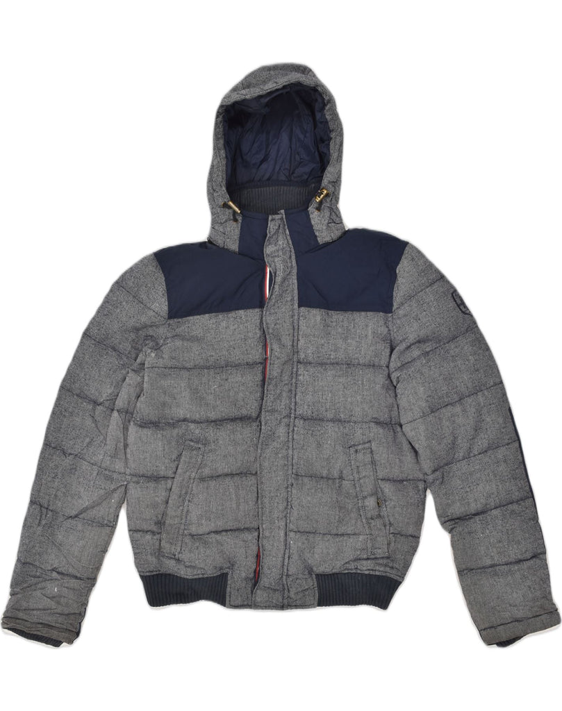 TOMMY HILFIGER Mens Hooded Padded Jacket UK 36 Small Grey Colourblock | Vintage Tommy Hilfiger | Thrift | Second-Hand Tommy Hilfiger | Used Clothing | Messina Hembry 